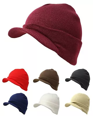 Cable Knit Beanie Hat Cap With Sun Brim Crochet Men Women Ski Thick Warm Acrylic • $9.49