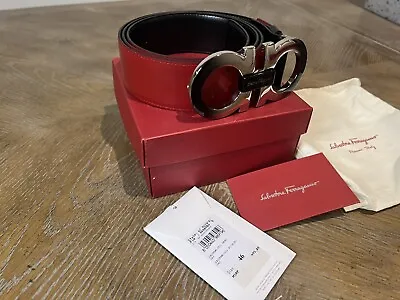 Authentic Salvatore Ferragamo Belt Black And Red Nero Size 46 EU • $199.99