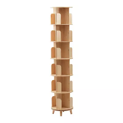Rotating Bookshelf Cylindrical Wooden Book Rack 6 Tier Plants Storage Display  • $150