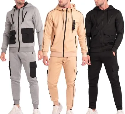 £19.99 • Buy New Mens Designer Utility High Fashion Cargo Pockets Tracksuit Hoodie Joggers