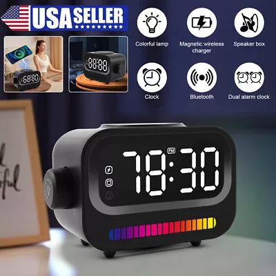 Smart Night Light Bluetooth Speaker Wireless Charger RGB Alarm Clock LED Lamp • $32.29