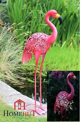 Garden Ornament 80 Cm Metal Pink Silhouette Solar Pond Flamingo Party Decoration • £24.95