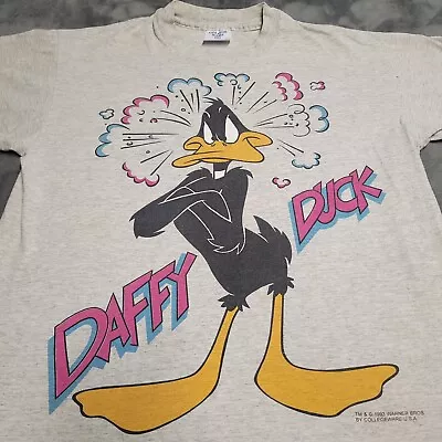 Vtg 90s Looney Tunes Daffy Duck Neon Shirt L Warner Bros Sng Stitch College Wear • $28.98