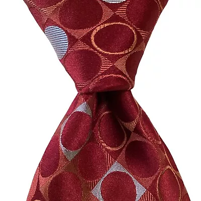 TED BAKER London Men's Silk Necktie USA Designer Geometric Burgundy/Orange EUC • $31.99