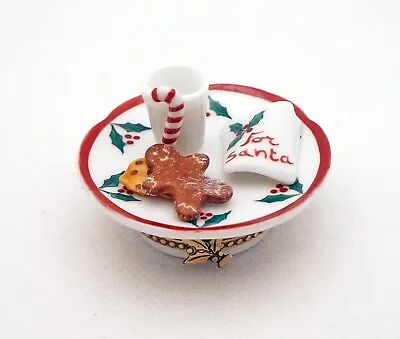 New French Limoges Trinket Box Christmas Plate With Cookies Milk & Candy Cane • $169.99