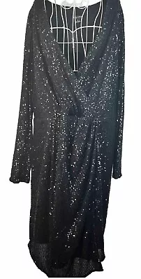 City Chic XL 24 24 Black Sequin Dress Razzle V Neck Mid Knee Length Stretch Plus • $39.97