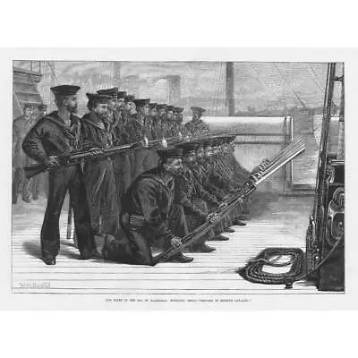 Musket Drill On A Ship Of The British Fleet In Sea Of Marmora - Old Print 1878 • $22.40