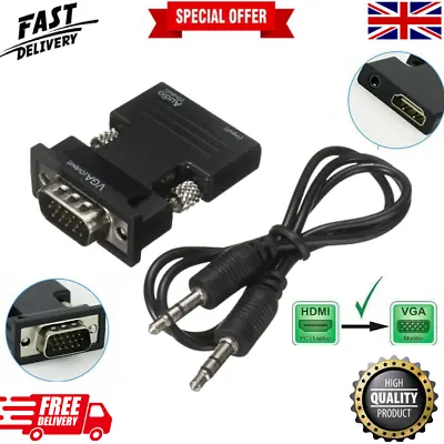 £3.79 • Buy 1080P HDMI Female To VGA Male With Audio Output Cable Converter Adapter Lead UK