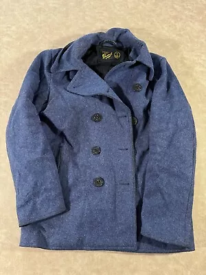 Gloverall Reefer Mens Double Breasted Long Sleeve Collared Blue Pea Coat 40 USA • $56.99