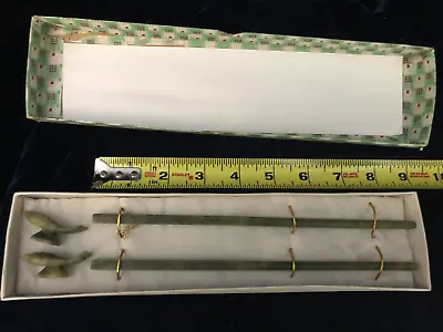 Chinese Nephrite Sprinach Jade Carved Chopsticks W Stands NOS 3 Sets Vintage • $100