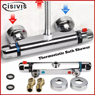 1/2 Thermostatic Exposed Bar Shower Mixer Valve Tap Chrome Bottom Outlet Modern • £24.99