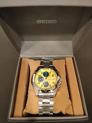 SEIKO SND409 Chronograph Yellow × Navy Stainless Steel Quartz Watch Men's Japan • $109.89