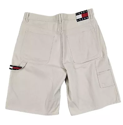 Mens Vintage 90s Tommy Hilfiger Carpenter Style Shorts Size 38 Cream Biege • $35