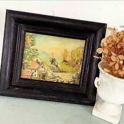 $85 • Buy Antique Vintage Landscape Painting Miniature Mountain View Canvas Board Frame