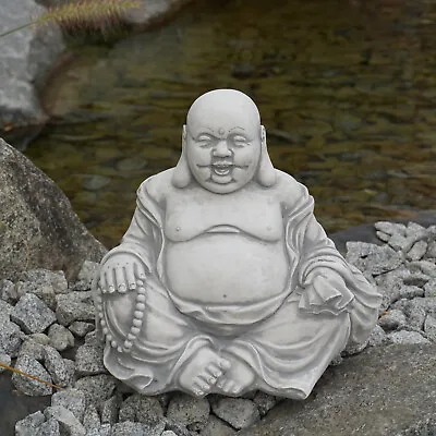 Solid Stone Figure Laughing Monk Stone Buddha Stone Cast Frost Resistant • £56