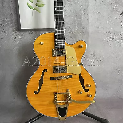 6 String Flamed Maple Top Electric Guitar Hollow Body HH Pickups Bigsby Bridge • $309.40