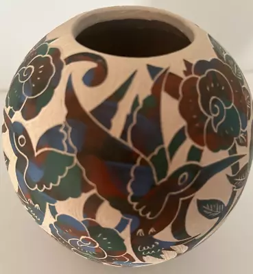 Mata Ortiz Pottery Diana Loya Mixed Clay Sgraffito Hummingbirds Mexico Ceramics • $100
