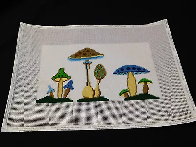Completed Needlepoint Canvas J CHILD PIL 261 MUSHROOMS Blue Brown Green • $49.95