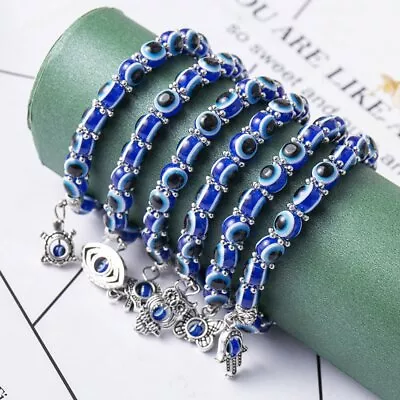 Turkish Lucky Evil Eye Hamsa Bracelet Blue Eye Beads Women Men Blessing Jewelry • $1.40