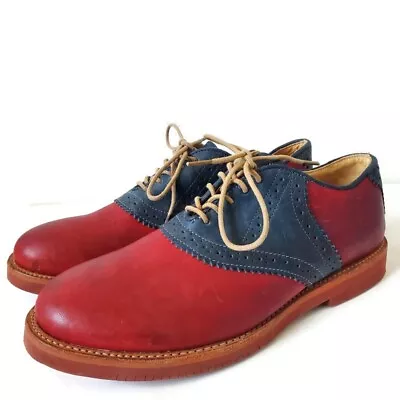 Walk Over Vintage Shoes Mens Size 8 Saddle Red Blue Leather USA Made • $49.99