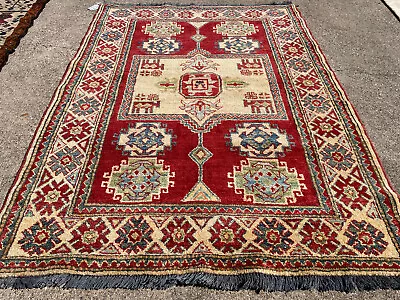 4x6 RED VINTAGE RUG HAND-KNOTTED Handmade ANTIQUE Oriental Heriz Tribal RUG Blue • $399