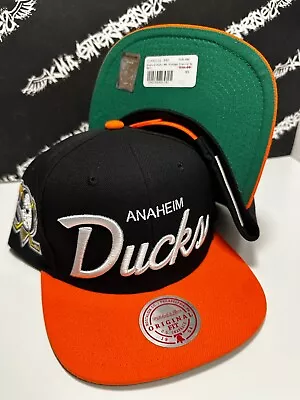 NWT Mitchell & Ness Anaheim Ducks Retro Script Logo Snapback Hat Black Orange • $27.95