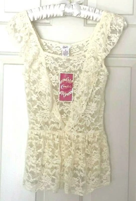 $19 • Buy NWT Candies Women JR. WONDERLUST Allover LACE Fancy Top Size XS Vanilla Ice $38