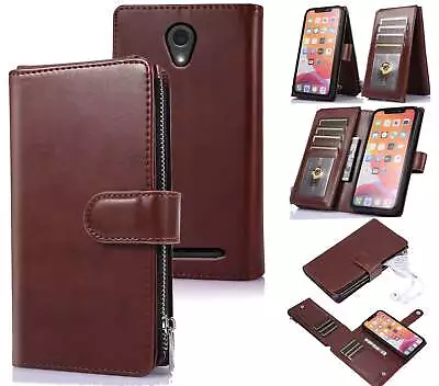 Zte Blade A110 Multifunction Pu Leather Wallet Case 10 Cards Zip Pouch • $15.50