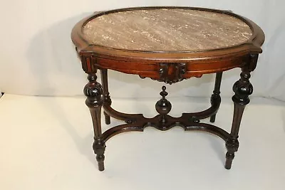  Victorian Walnut Carved Marble Top Parlor Center Table 19th Century • $1960