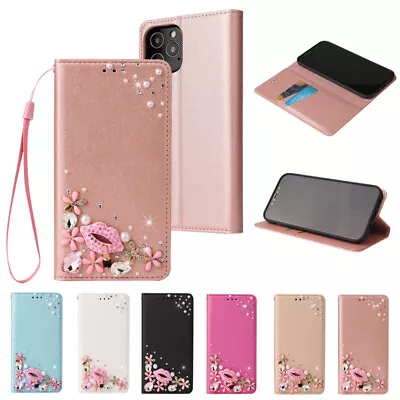 For Samsung S7 S8 S9 S10 S20 S21 Plus Glitter Flower Cover Leather Wallet Case • $14.11