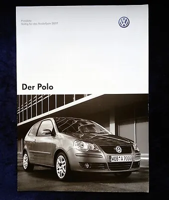 VW Polo 9N Price List Edition From 6.2006 Model Year 2007 • $6.40