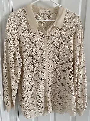 4 Love And Liberty 100% Cotton Floral Eyelet Button Down Shirt. Ladies. Ivory.XL • $38.79