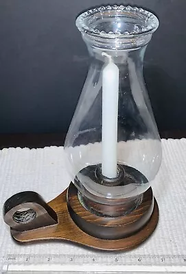 Vintage Wood Candle Stick Holders Handmade Unique Handle Hurricane Glass 9.5  • $18