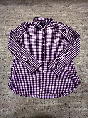 J. Crew Shirt Womens Size 6 Button Boy Fit Maroon Pink Plaid Casual Long Sleeve • $13.23