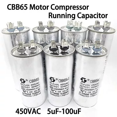 CBB65 450VAC Motor Compressor Running Capacitor Metal Body 5uF-100uF Capacitors • $10.96