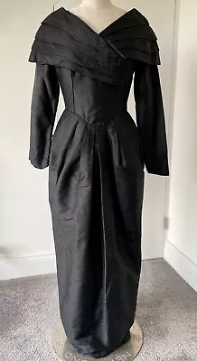 Vintage Laura Ashley Black Silk Taffeta Prom Dress Gown 80s 90s New Romantic • £65