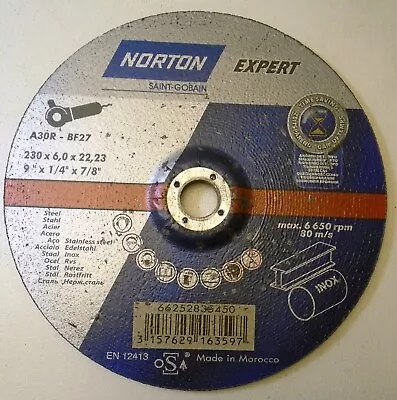 NORTON EXPERT DEPRESSED CENTRE METAL GRINDING DISC 230mmx6.0 X 22/23(9″x¼ X⅞″) • £16.99