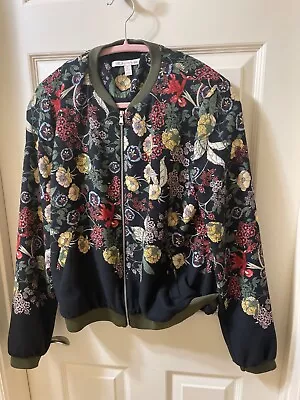 Zara Womens Black Floral Long Sleeve Bomber Jacket Size L • $60