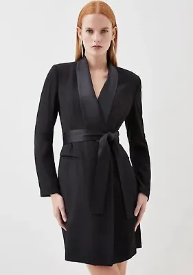 Karen Millen Tuxedo Wrap Mini Dress In Black  Bnwt 16rrp £199 • £85