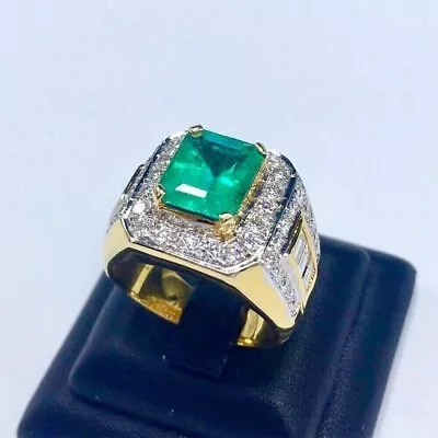 3Ct Emerald Lab Created Emerald Men's Father's Day Gift Ring 14K Yellow Gold FN • $127.04