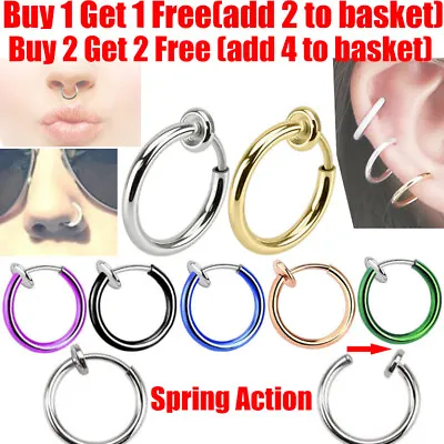£1.19 • Buy Fake Spring Clip On Nose Ring Hoop Lip Ring Helix Ring Hoop Ear Fake Ring Hoop