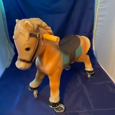 Blazon 1965 Child's Miniature Riding Horse 16  Tall Blow Mold On Wheels Vtg Toy • $74.99