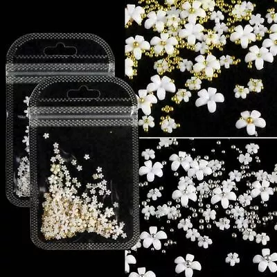 Nail Art 200Pcs Silver Gold Beads Flowers Crafts Gems Stones 3D Nail Decoration  • $4.97