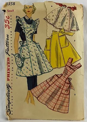 Vtg Simplicity Apron Sewing Pattern 1358 4 Styles Of Full Bib Half Aprons Sz S • $10