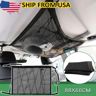 Car Roof Ceiling Cargo Net Mesh Storage Bag Pouch Pockets For SUV Van Travel US • $15.19