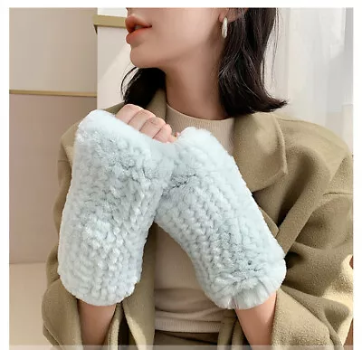 17colors Thick Real Rabbit Fur Golves Knitted Stretch Fingerless Mittens Gloves • $17.50