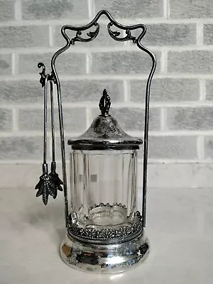 Antique Quadruple Silver Plate Pickle Castor Jar With Tongs  • $100