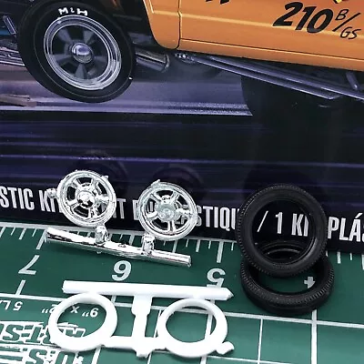 RVL 5 Spoke Chrome Mag Wheels W .910 OD X .250 Front Tires 1:25 LBR Model Parts • $4.90