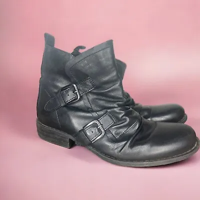 Miz Mooz Women's Size 41 (US 10) Black Leather Buckle Ankle Boots Leslie • $45