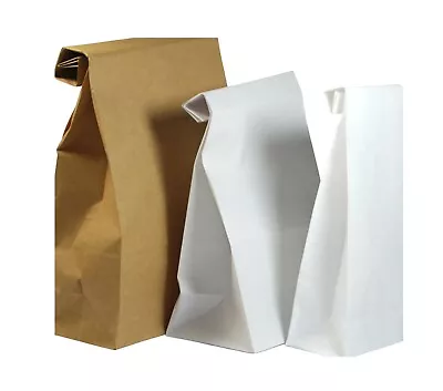 Kraft Paper Bags Block Bottom - Brown & White | Recyclable | Food Safe | Strong • £4.39